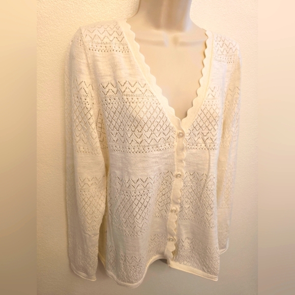 NWT Frye Ladies Cream Cardigan Sweater with Intricate Knit Design - Picture 2 of 6